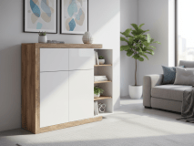 Commode SINO 2 portes 2 tiroirs chêne/blanc laqué