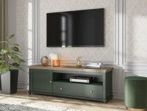 Meuble tv-hifi EVOCO 1 porte 1 tiroir chêne ribbec/vert
