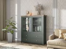 Vitrine EVOCO 2 portes 2 tiroirs chêne ribbec/vert