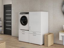 Meuble WASHING 1 machine avec armoire 1 porte 2 tiroirs MEDIUM blanc