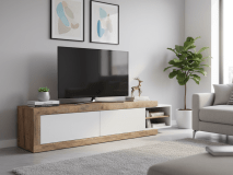 Meuble tv-hifi SINO 2 portes chêne/blanc laqué