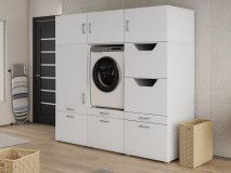 Meuble WASHING 1 machine avec armoire linge et armoire LARGE blanc