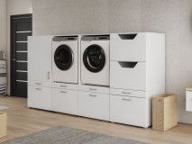 Meuble WASHING 2 machines avec armoire 1 porte 2 tiroirs et armoire linge MEDIUM blanc