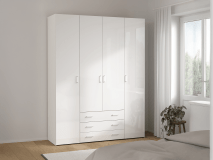 Armoire SPACIO 4 portes 3 tiroirs blanc/blanc brillant