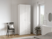 Armoire SPACIO 2 portes 3 tiroirs blanc/blanc brillant