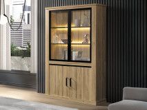 Vitrine TIBOR 4 portes chêne français avec led