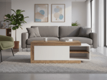 Table basse SINO 1 porte chêne/blanc laqué