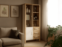 Vitrine OLIANNE 2 portes 3 tiroirs chêne naturel/blanc