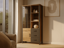 Vitrine OLIANNE 2 portes 3 tiroirs épicéa appenzeller/noir