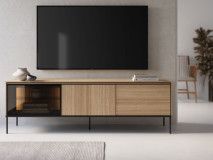 Meuble tv-hifi VIDDO II 2 portes 2 tiroirs 197 cm chêne linea avec led