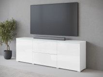 Meuble tv-hifi VITTORIO 2 portes 2 tiroirs blanc/blanc brillant avec led