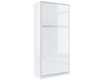 Lit mural escamotable CONCEPTION 90x200 cm blanc/blanc brillant (vertical) avec matelas