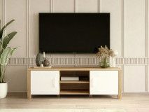 Meuble tv-hifi OLIANNE 2 portes chêne naturel/blanc