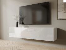 Meuble tv-hifi KINGSTON 1 porte battantes 140 cm blanc/blanc brillant