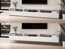 Meuble tv-hifi BABEL II 3 portes 3 niches blanc/blanc laqué