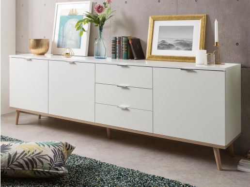 Buffet-bahut GUTENBERG 3 portes 3 tiroirs blanc-chêne sonoma