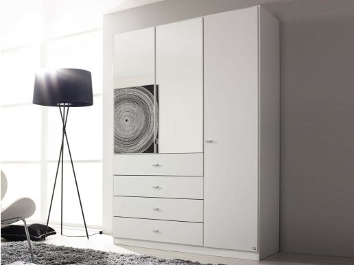 Armoire SIENNE 3 portes et 4 tiroirs blanc