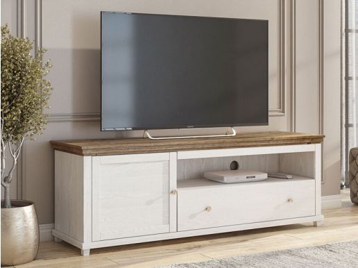 Meuble tv-hifi EVOCO 1 porte 1 tiroir chêne ribbec/blanc