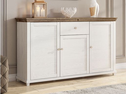 Commode EVOCO 3 portes 1 tiroir chêne ribbec/blanc