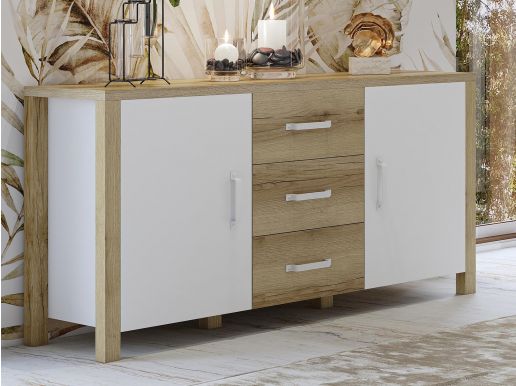 Buffet/bahut OLIANNE 2 portes 3 tiroirs chêne naturel/blanc