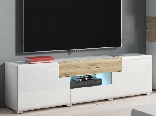 Meuble tv-hifi TORERO 2 portes 2 tiroirs sanremo/blanc laqué sans led