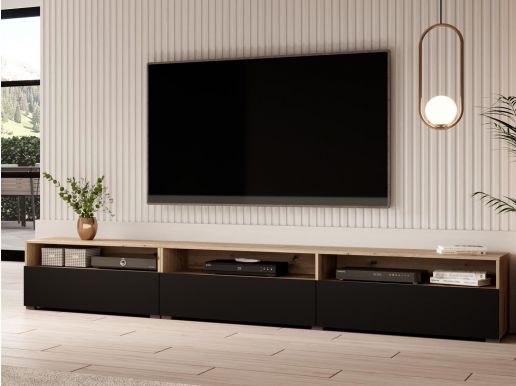 Meuble tv-hifi cheminée SPALO 2 portes noir/noir brillant