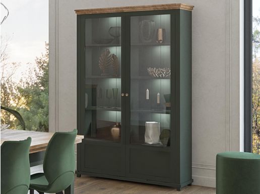 Vitrine EVOCO 2 portes chêne ribbec/vert avec led