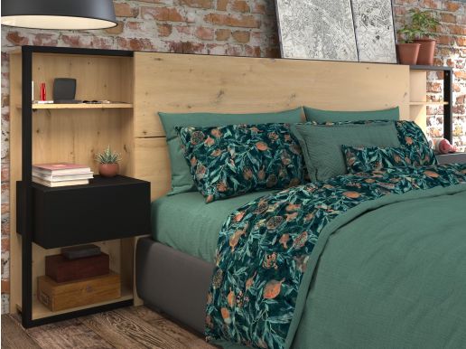 Tête de lit SAMMY avec tables de chevet 160x200 cm chêne jackson/noir