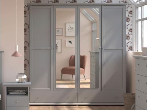 Armoire MARGARET 4 portes 2 tiroirs gris