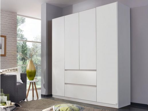 Armoire MALIS 4 portes 2 tiroirs blanc alpin sans miroir