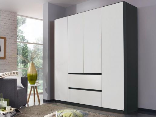 Armoire MALIS 4 portes 2 tiroirs blanc alpin/gris métal sans miroir