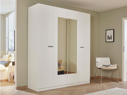 Armoire FLORILLA 4 portes 181 cm blanc avec miroir