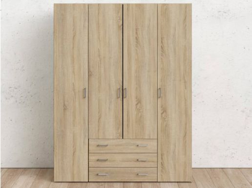 Armoire SPACIO 4 portes 3 tiroirs chêne