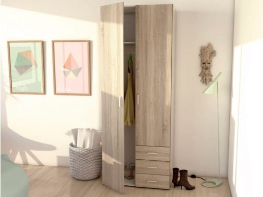 Armoire SPACIO 2 portes 3 tiroirs chêne