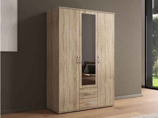 Armoire TWIST 3 portes 2 tiroirs avec miroir sonoma