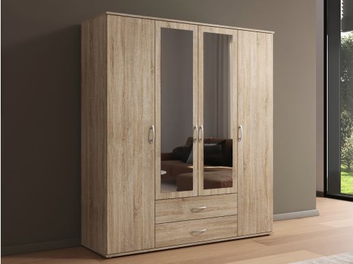 Armoire TWIST 4 portes 2 tiroirs avec miroir sonoma