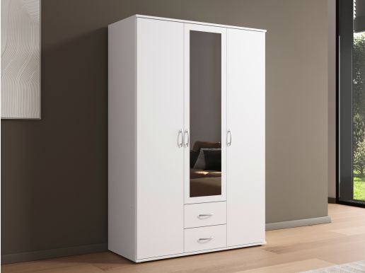 Armoire TWIST 3 portes 2 tiroirs avec miroir blanc