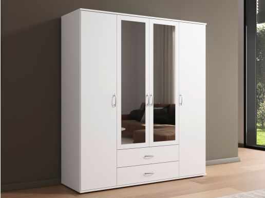 Armoire TWIST 4 portes 2 tiroirs avec miroir blanc