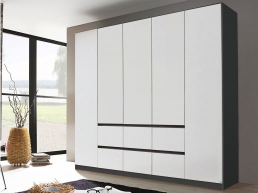 Armoire MALIS 5 portes 6 tiroirs blanc alpin/gris métal sans miroir