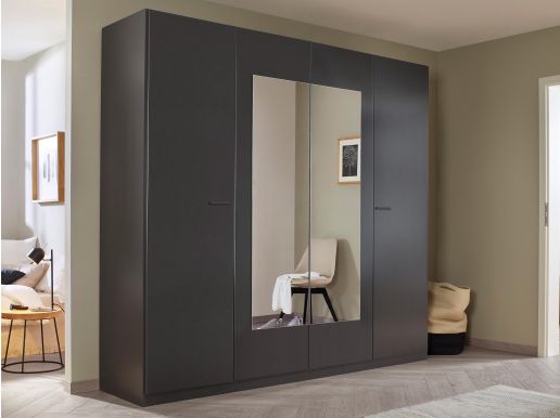 Armoire FLORILLA 4 portes 226 cm gris métal avec miroir