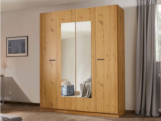 Armoire FLORILLA 4 portes 181 cm chêne artisan avec miroir