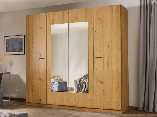 Armoire FLORILLA 4 portes 226 cm chêne artisan avec miroir