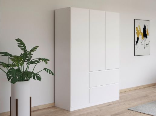 Armoire JOHAN 3 portes 2 tiroirs blanc