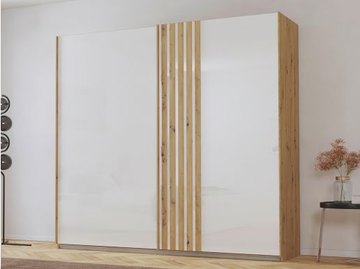 Armoire MOSBEKO DELUXE 2 portes coulissantes 226 cm chêne artisan/blanc