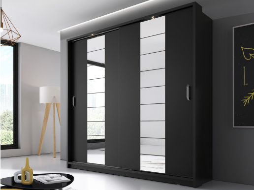 Armoire ARTUNA 2 portes coulissantes noir avec miroir