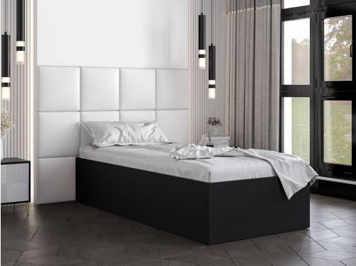 Lit BELINI DELUXE 90x200 cm noir avec tête de lit blanc