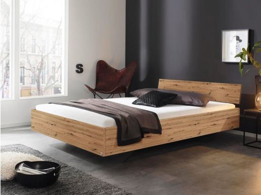 Lit IXANA 140x200 cm chêne artisan avec tête de lit avec matelas avec sommier