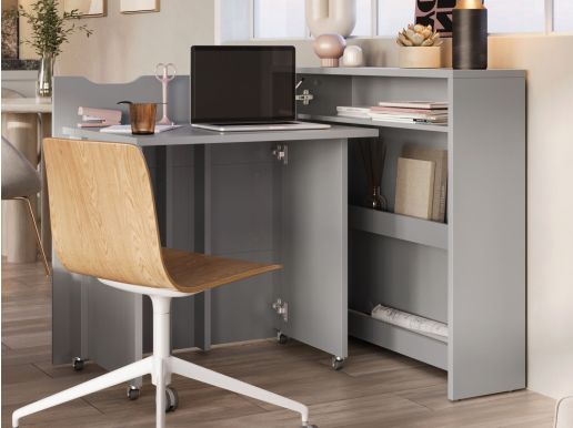 Bureau escamotable CONCEPTION SLIM gris mat gauche