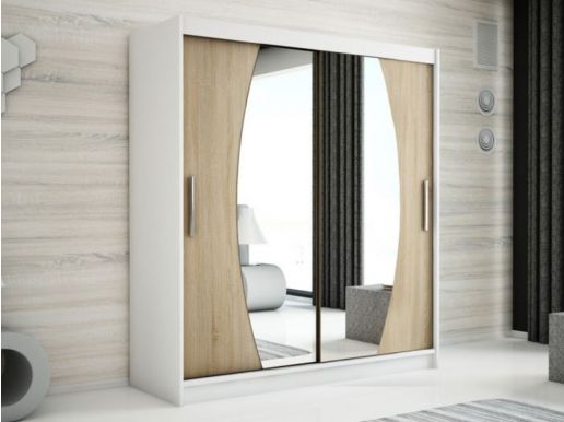 Armoire ELYCOPTER 2 portes coulissantes 150 cm blanc/sonoma