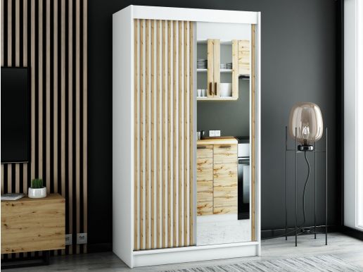 Armoire LAMORA 2 portes coulissantes 120 cm blanc avec miroir